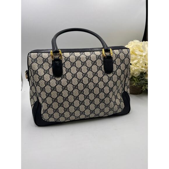 Gucci‎ Designer 80’s Vintage Monogram GG Navy Boston Top Handle Handbag Satchel - Picture 7 of 14
